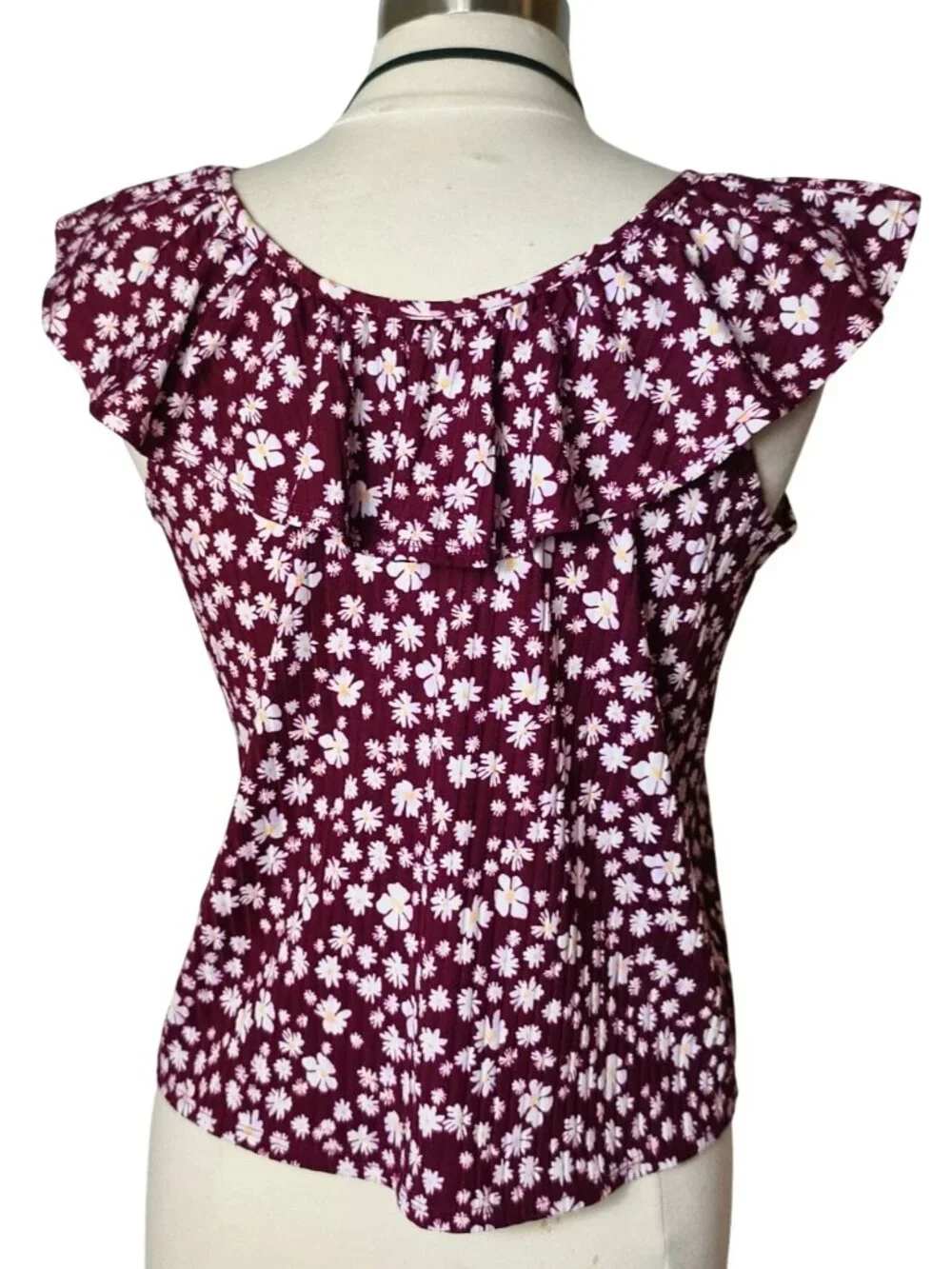 Justice Girls XL Plus Top Burgundy Front Tie Daisy Button-Up Ruffle Preppy 16-18 - Picture 4 of 8